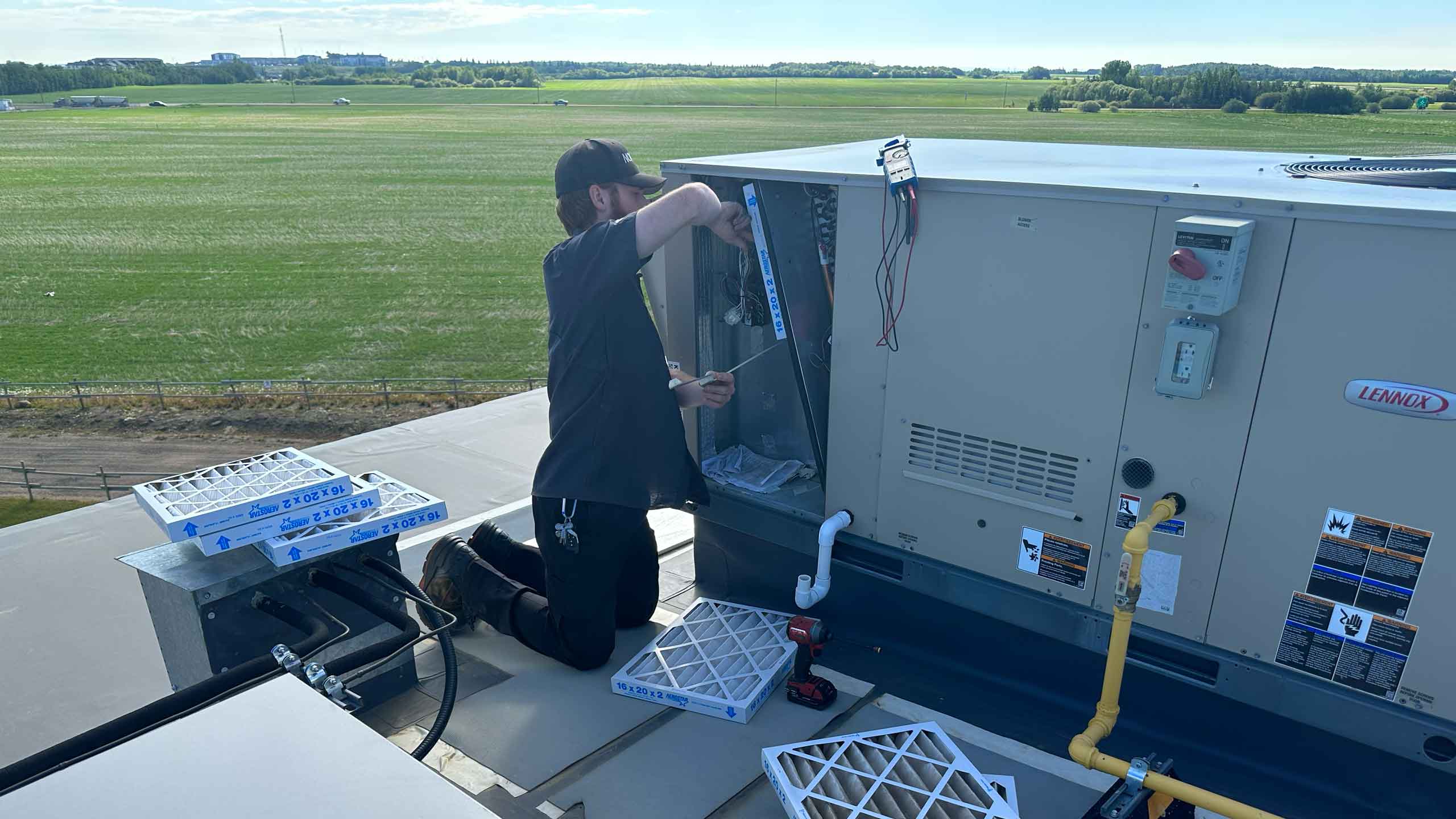 technician switching out filters